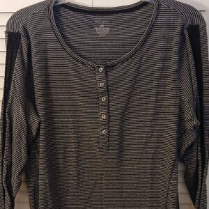 Ladies SONOMA Brand black stripe , button down henley long sleeve shirt Size 2X